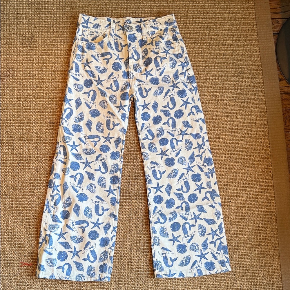 Old Navy Blue and White Seashell Starfish Pants